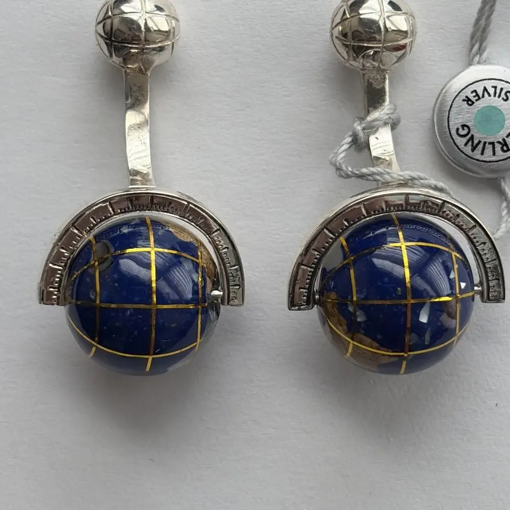 Vintage Robert Tateossian Sterling Cuff Links Spinning Lapis Globe